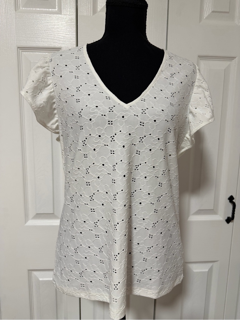 Michael Kors White Eyelet V-Neck Blouse